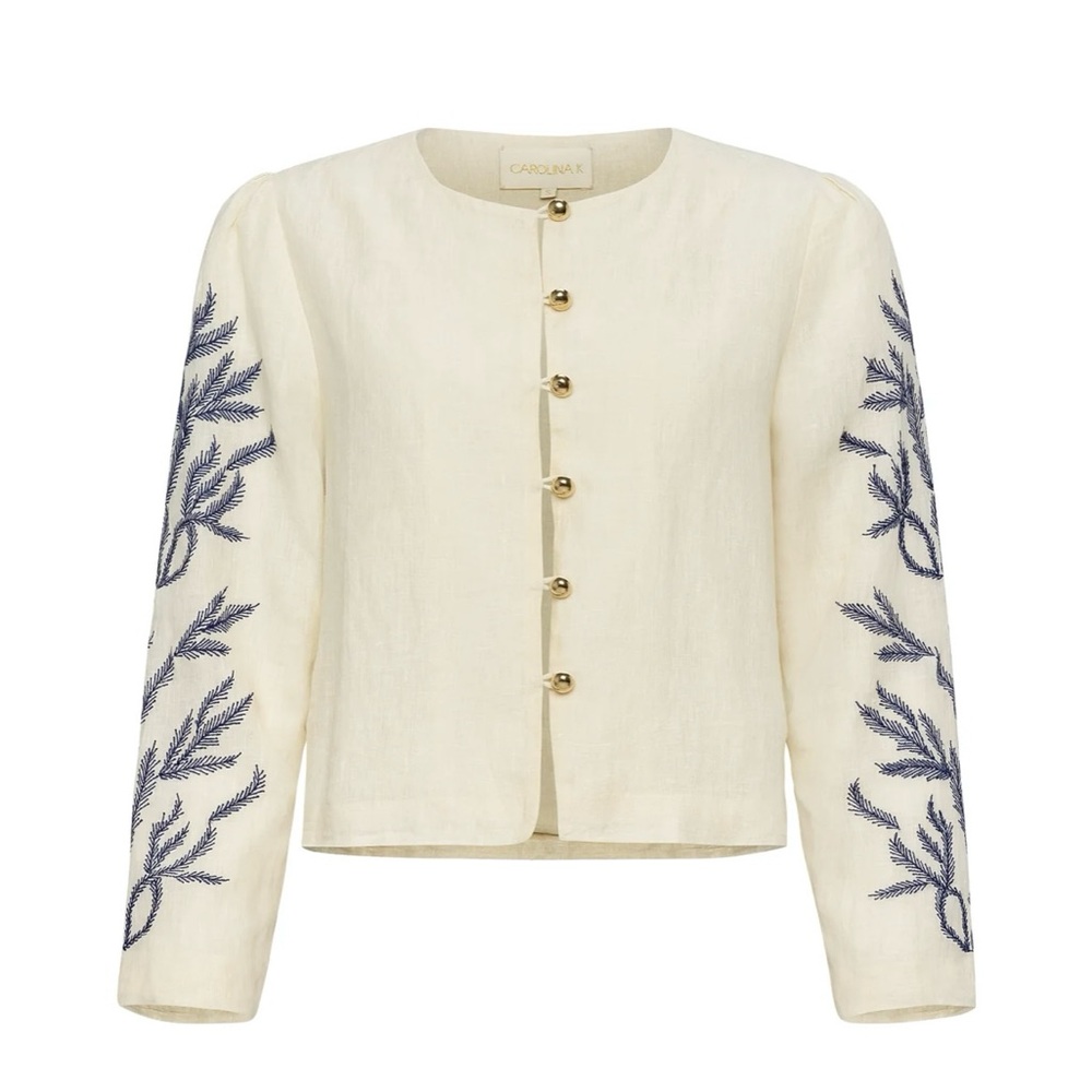 Carolina K Ali Jacket ivory linen embroidery